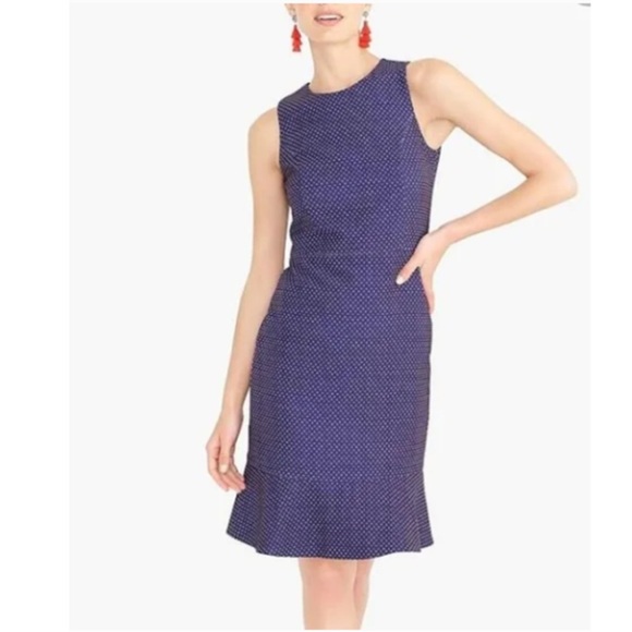 J. Crew Factory Dresses & Skirts - J. Crew Navy Blue Polka Dot Sheath Dress Flounce Hem Sleeveless Office